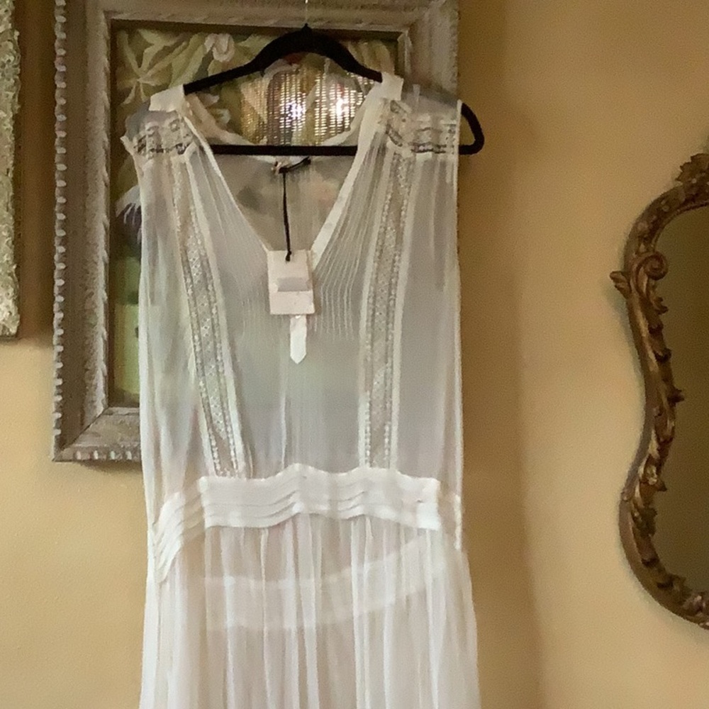 White Sheer Chemise with V-Neck and Satin Waist